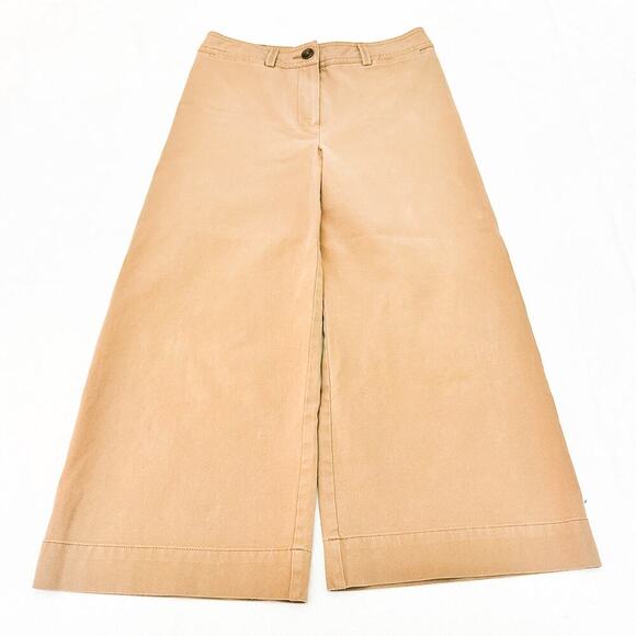 Trina Turk Cropped Khaki Wide Leg Zip Fly Denim Pants Size 2 - Picture 2 of 8